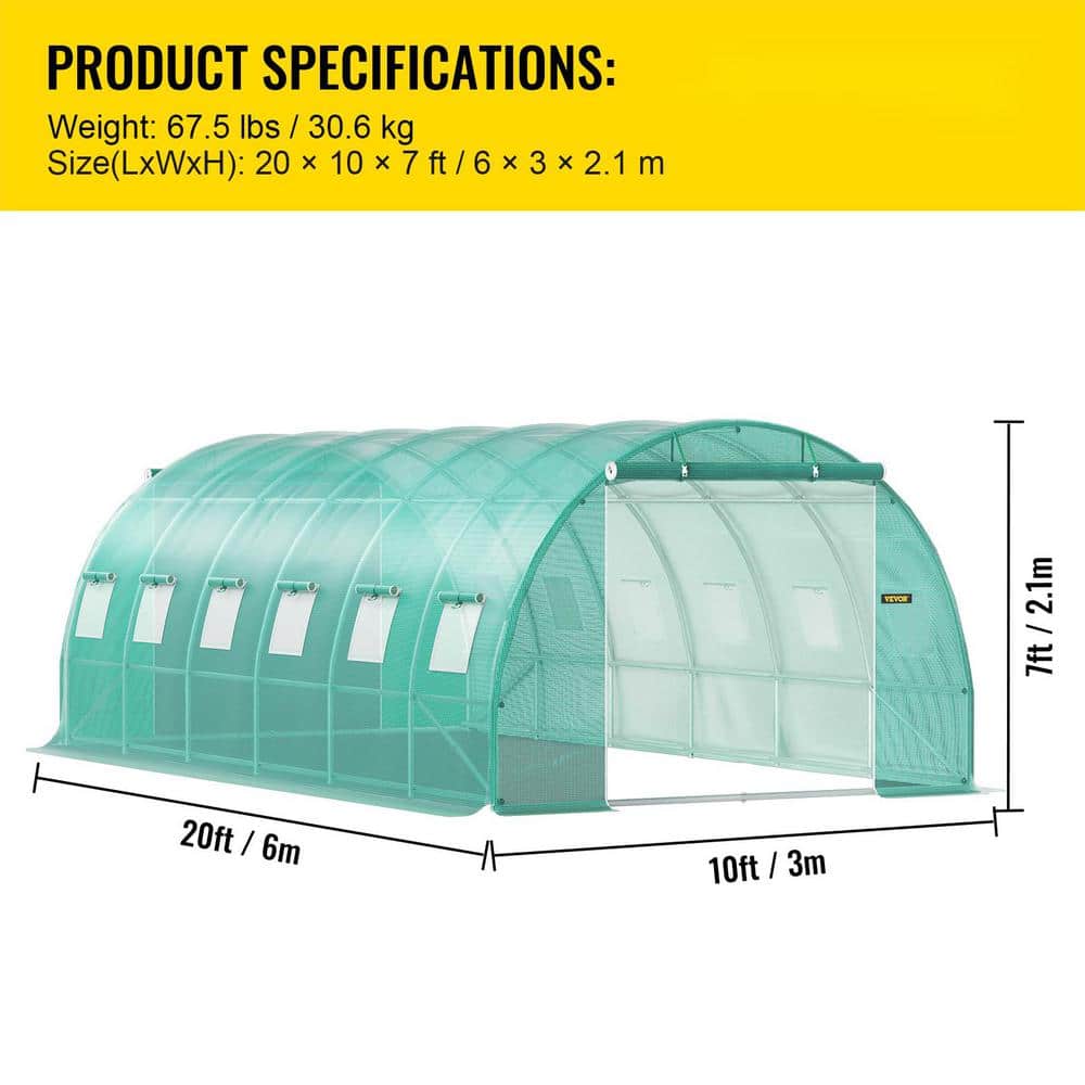 20' x 10' Green Walk-In Greenhouse with Galvanized Steel Frame