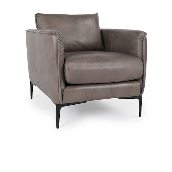 Benjara Gray and Black Leather Accent Chair with Wooden Frame