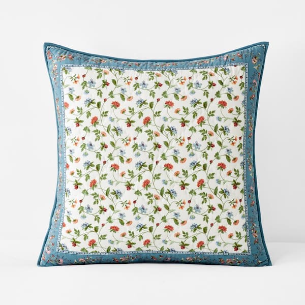 The Company Store Company Cotton Aster Reversible Multi Blue/White Cotton Euro Quilted Sham