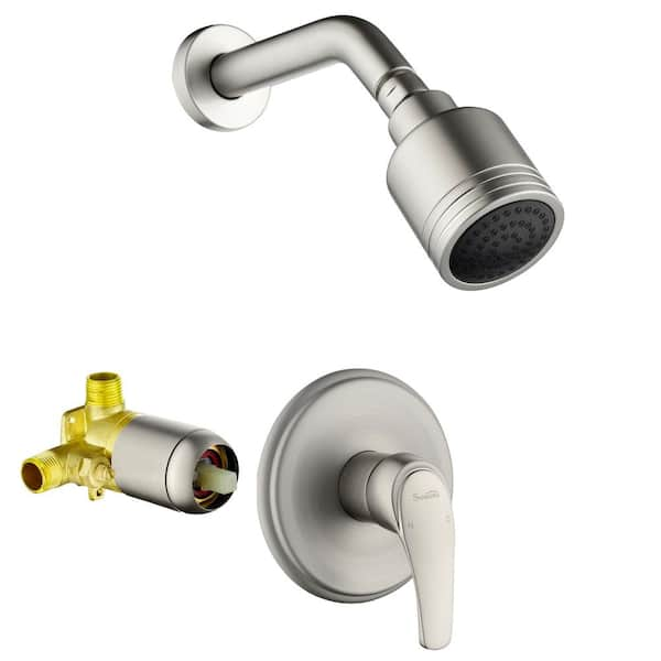 Boyel Living 1-Spray Patterns with 4.1 GPM 2.52 in. Wall Mount Rain Fixed Shower Head with Single Lever Handle in Brushed Nickel