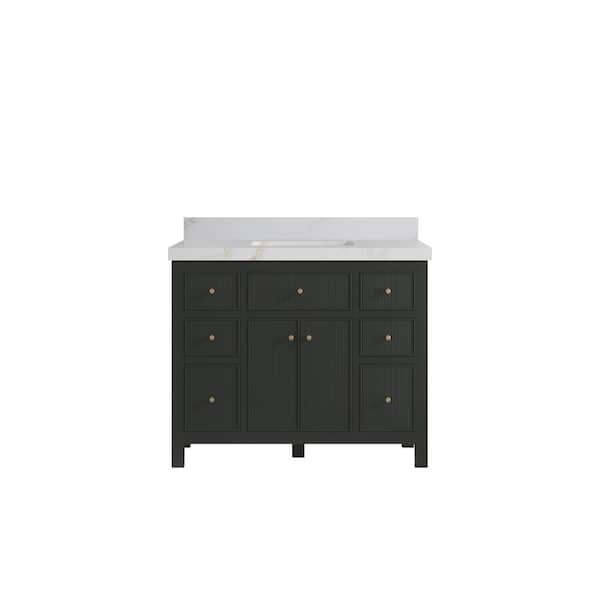Willow Collections Sonoma 42 in. Single Sink Freestanding Black Top Bath Vanity with Calacatta Sienna Quartz Top Unassembled
