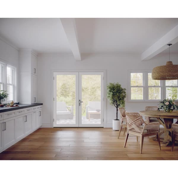 72 in. x 80 in. Left-Hand/Inswing Primed Fiberglass French Patio Door w/ Low-E Glass and Nickel-Handle