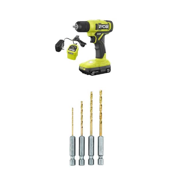ONE+ 18V Cordless 3/8 in. Drill/Driver Kit with 1.5 Ah Battery and Charger and Titanium Pilot Drill Bit Set (4-Piece)