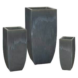 22.5, 29.5, 42.5 in. H Ceramic SQ Tall Planters S/3, Storm Gray