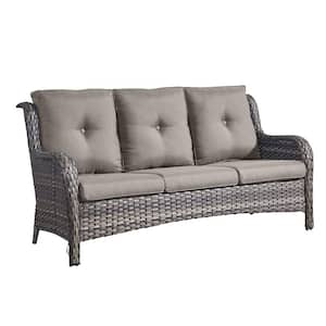 3 Seat Wicker Outdoor Patio Sofa Couch with Deep Seating and Cushions, Suitable for Porch Deck Balcony(Gray/Gray)