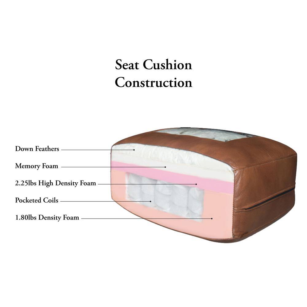 Cinnamon Brown Tufted Leather Loveseat with Wood Feet
