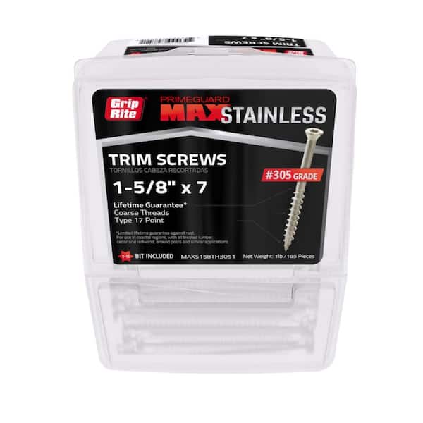 Grip-Rite #7 x 1-5/8 in. 305 Stainless Steel Star Drive Trim Head Wood Screws 1 lb. Box