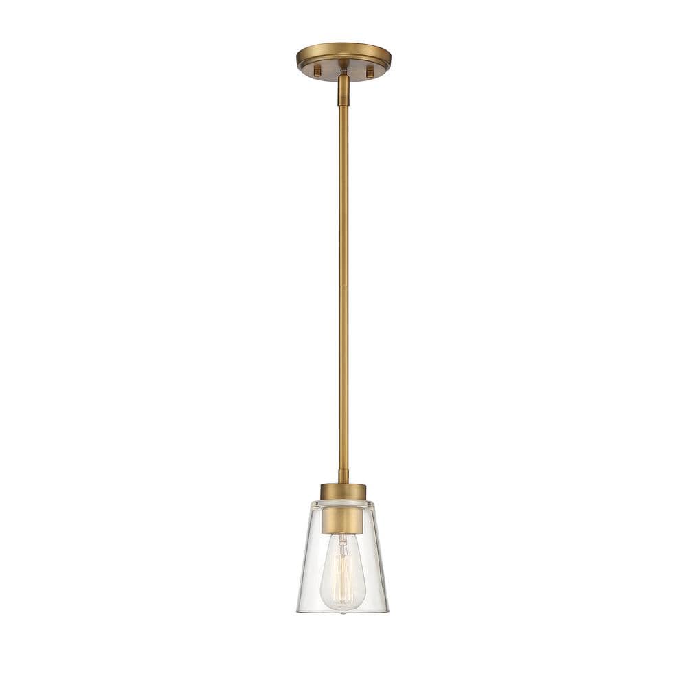 Calhoun 5 in. W x 7 in. H 1-Light Warm Brass Mini-Pendant Light with Clear Glass Shade price history on PriceWatchPro