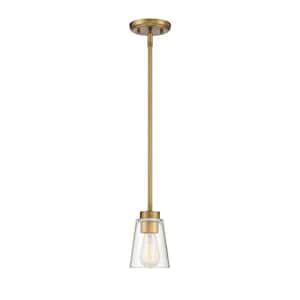 Calhoun 5 in. W x 7 in. H 1-Light Warm Brass Mini-Pendant Light with Clear Glass Shade