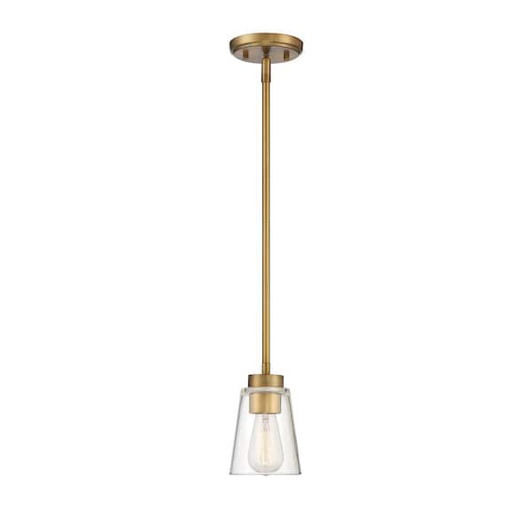 Calhoun 5 in. W x 7 in. H 1-Light Warm Brass Mini-Pendant Light with Clear Glass Shade