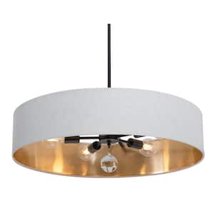 Celine 60-Watt 5-Light Black Shaded Pendant Light with Fabric Shade and No Bulbs Included