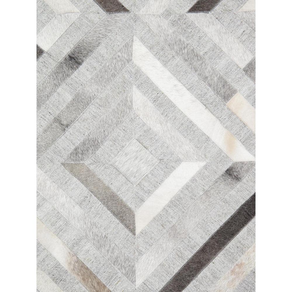 Gray Geometric Handmade Cowhide Area Rug 6' x 9'