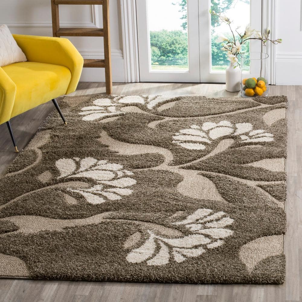 Elegant Smoke and Beige Floral Shag Rug, Hand-Knotted 2'3" x 4'