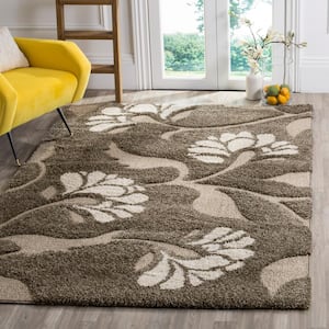 Florida Shag Smoke/Beige 5 ft. x 8 ft. Solid Floral Area Rug