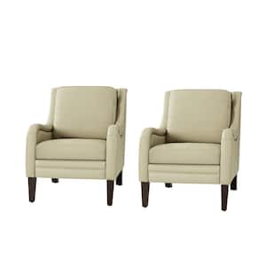 Amelia 27.56 in. Wide Beige Genuine Leather Arm Chair with Removable Cushions Set of 2