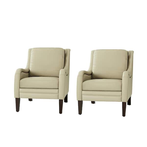 ARTFUL LIVING DESIGN Amelia 27.56 in. Wide Beige Genuine Leather Arm Chair with Removable Cushions Set of 2