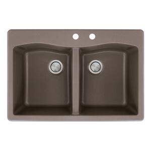 Aversa Drop-in Granite 33 in. 2-Hole Equal Double Bowl Kitchen Sink in Espresso