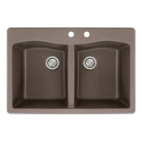 Transolid Aversa Drop-in Granite 33 in. 2-Hole Equal Double Bowl Kitchen Sink in Espresso