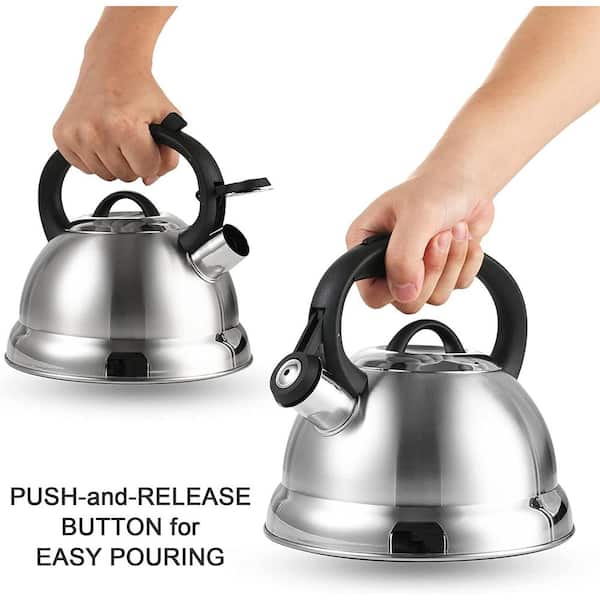 Creative Home 10 Cups Blue Stainless Steel Whistling Tea Kettle Teapot with  Aluminum Capsulated Bottom for Fast Boiling Heat Water 11303 - The Home  Depot