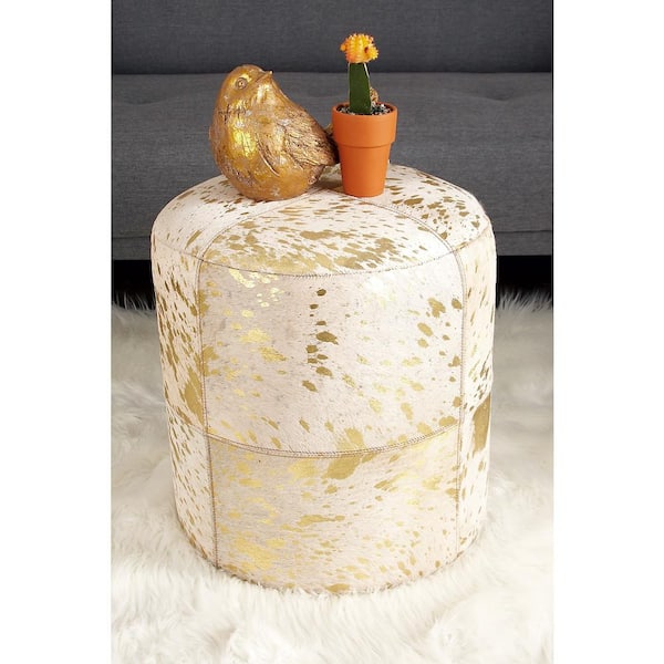 Litton Lane 17 in. Gold Handmade Leather Stool with Gold Foil Paint