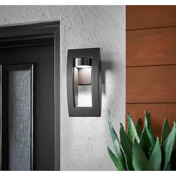 Frolynn 12 in. 1-Light Oil Rubbed Bronze with Gold Highlights Integrated LED Outdoor Wall Light Sconce w/Etched Glass