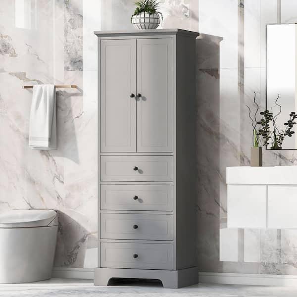 EPOWP 23.6 in. W x 15.7 in. D x 68.1 in. H Gray MDF Freestanding Linen Cabinet with Adjustable Shelves and Drawers in Grey
