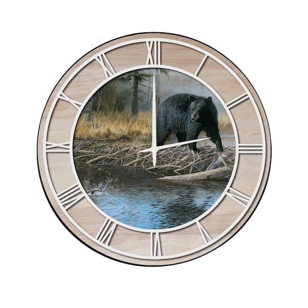 Unbranded "No Trespassing Bear" Woodgrain Accent and White Numbers Imaged Wall Clock