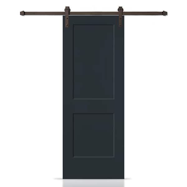 CALHOME 30 in. x 80 in. Charcoal Gray Painted MDF Solid Core 2-Panel Shaker Interior Sliding Barn Door with Hardware Kit