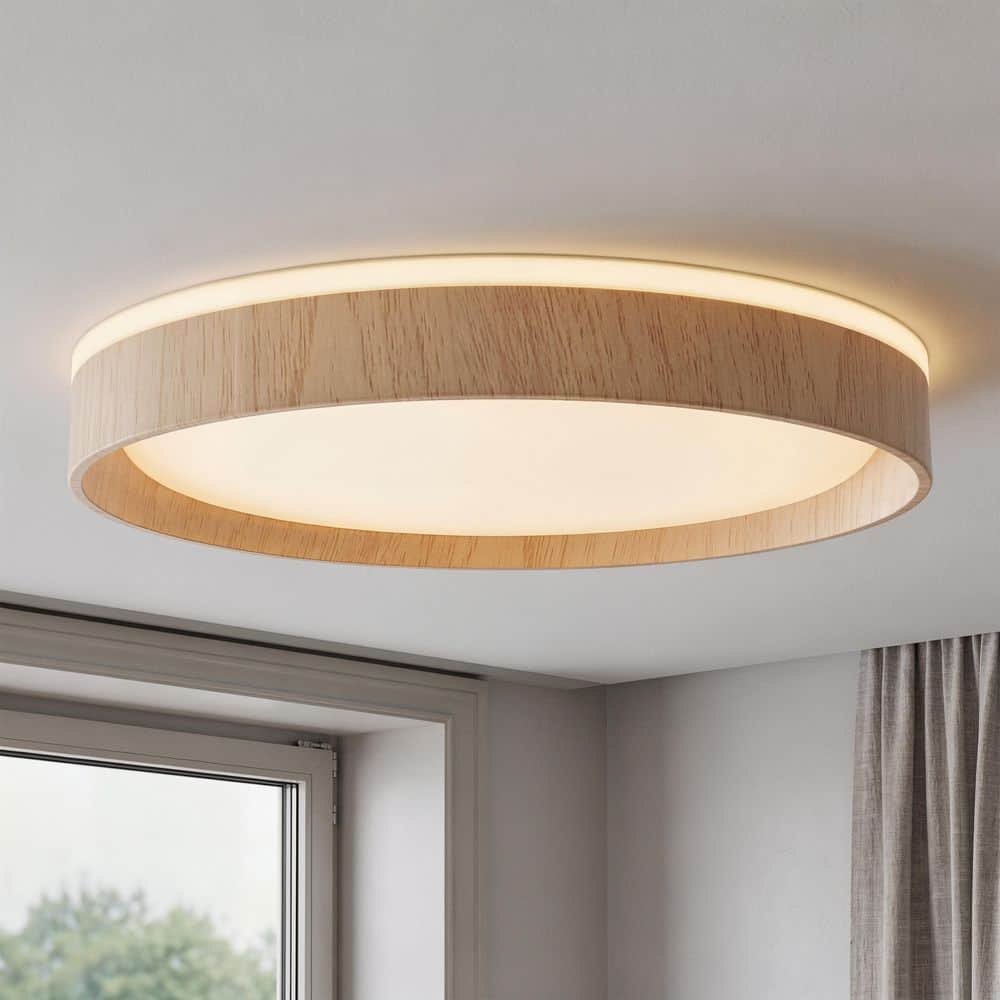 Artika Callisto 15 in. Wood 5CCT LED Flush Mount Ceiling Light