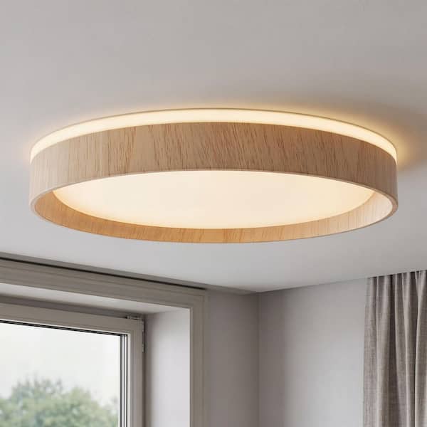 Artika Callisto 15 in. Wood 5CCT LED Flush Mount Ceiling Light