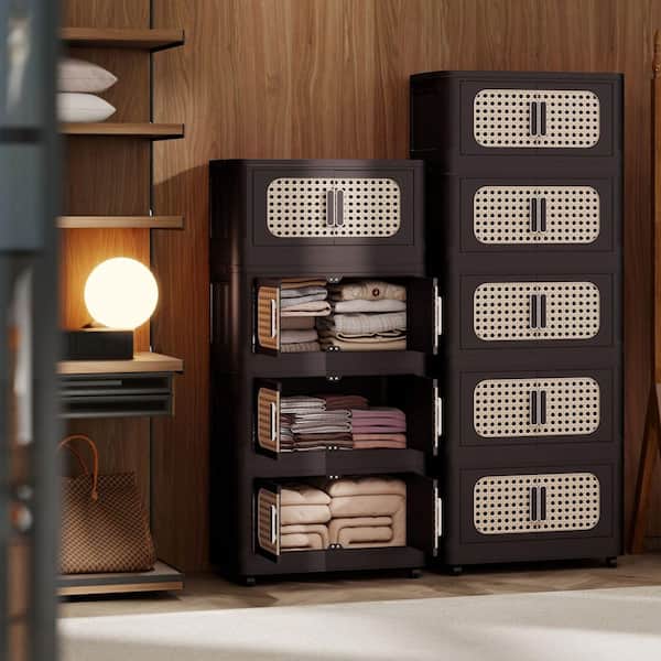 Seafuloy 5-Tier Folding Accent Storage Cabinet with Wheels, Brown