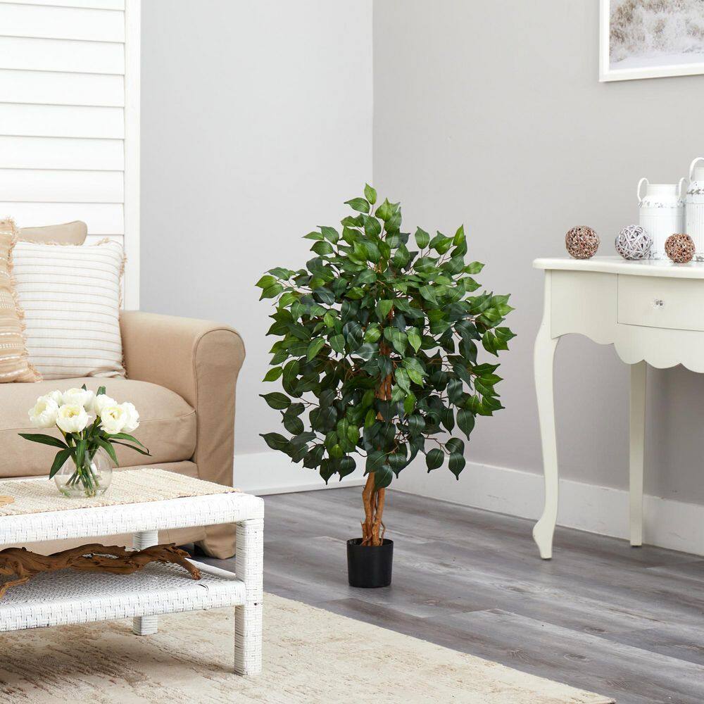 Elegant Ficus Silk Floor Plant in Black Pot, 35" Outdoor-Ready