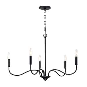 Wingard 5-Light Matte Black Candle Minimalist Chandelier for Living Areas, 60-Watt E12 Bulbs Not Included