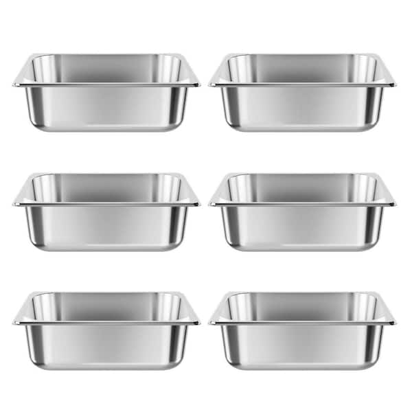 6-Pack 1/2 Size Steam Table Pans, Stainless Steel, Anti-Jam, 4 in Deep