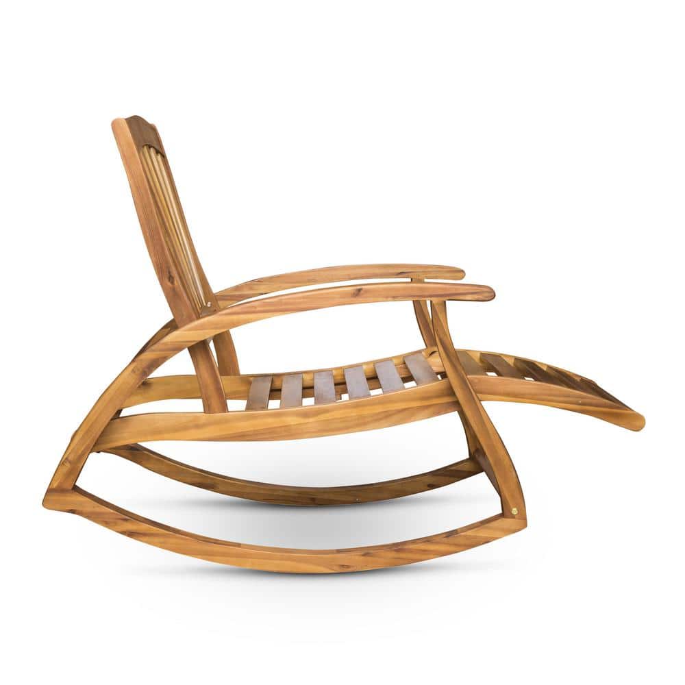 Teak Acacia Wood Outdoor Rocking Chair with Retractable Footrest