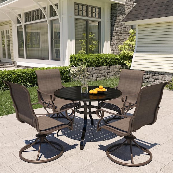 Outdoor 5 Piece Steel Patio Swivel Chair Dining Set(1 Round Table,4 Chairs)