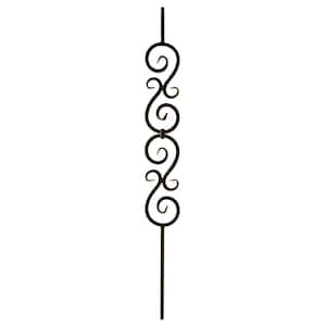 44 in. x 1/2 in. Satin Black Plain Double Scroll Hollow Iron Baluster