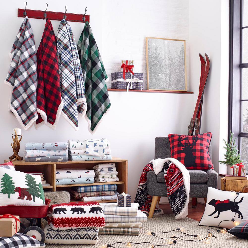 Full Reversible Sherpa Fleece Blanket in Gray Plaid