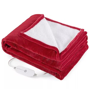 Red Sherpa Fabric 84 in. x 62 in. Heated Electric Blanket Throw with 5 Heating Levels
