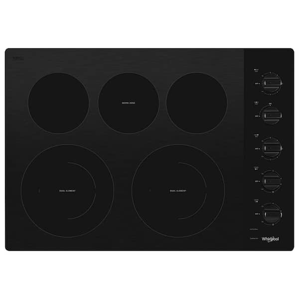 Whirlpool 30 in. Radiant Electric Ceramic Glass Cooktop in Black with 5 Elements including 2 Dual Radiant Elements