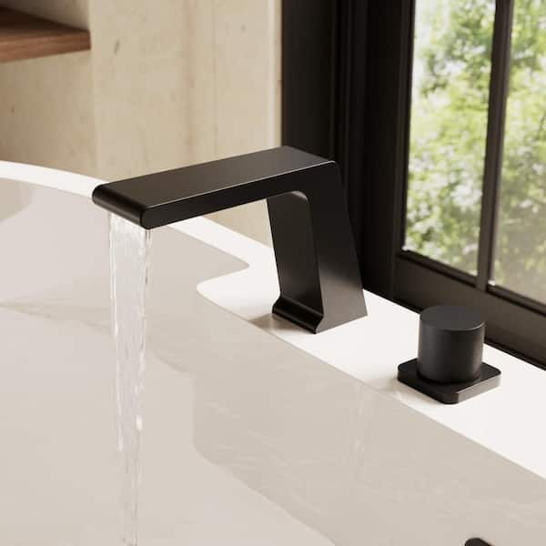 Bathtub Faucet 3-Handle Deck Mount Roman Tub Faucet with Handheld in. Matte Black Valve Included