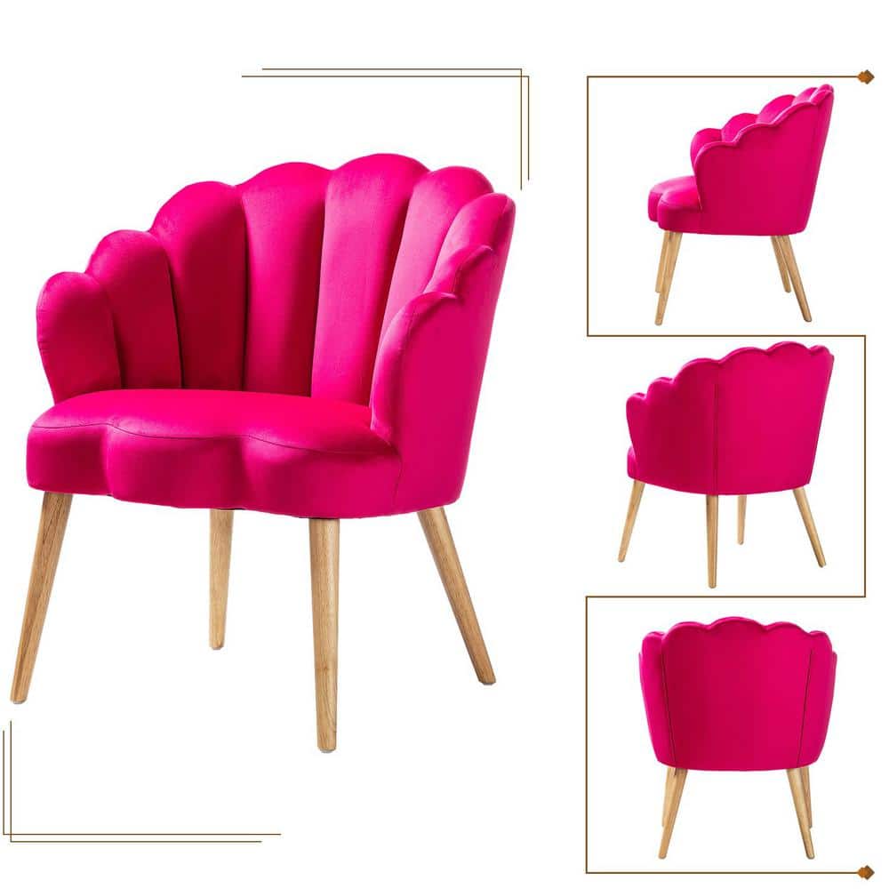 Fushia Velvet Barrel Accent Chair with Scalloped Back