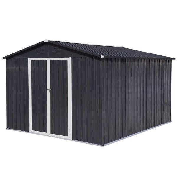 Misopily 8 ft. W x 10 ft. D Metal Garden Sheds for Outdoor Storage with Double Door in Dark Gray (80 sq. ft.)