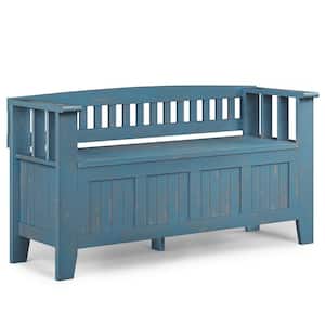 Acadian Distressed Coastal Blue Dining Bench SOLID WOOD 48 inch Wide Transitional Entryway Storage Bench