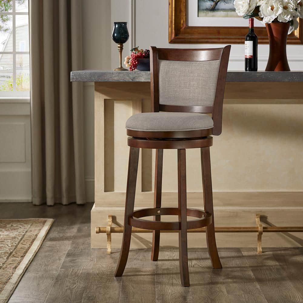 HomeSullivan 42.9 in. Gray Low Back Linen Swivel 29 in. High Bar Stool ...