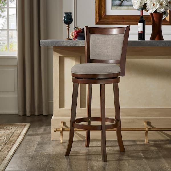 42.9 in. Gray Low Back Linen Swivel 29 in. High Bar Stool