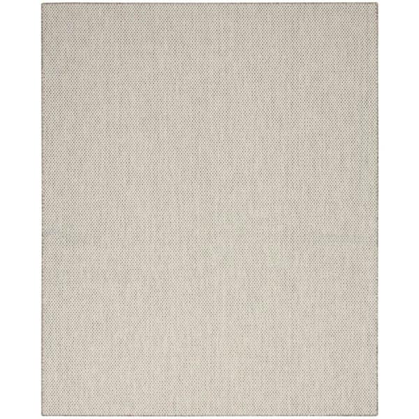 Courtyard Ivory Silver 8 ft. x 10 ft. Geometric Contemporary Indoor/Outdoor Patio Area Rug