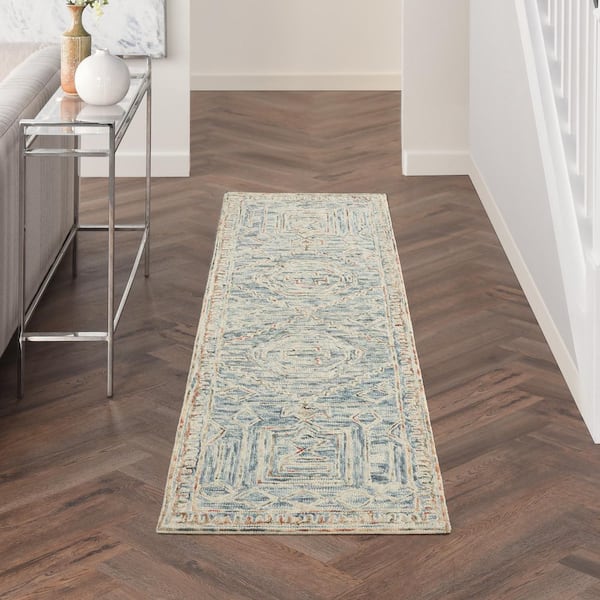 Interlock Blue/Multi doormat 2 ft. x 8 ft. Geometric Modern Area Rug