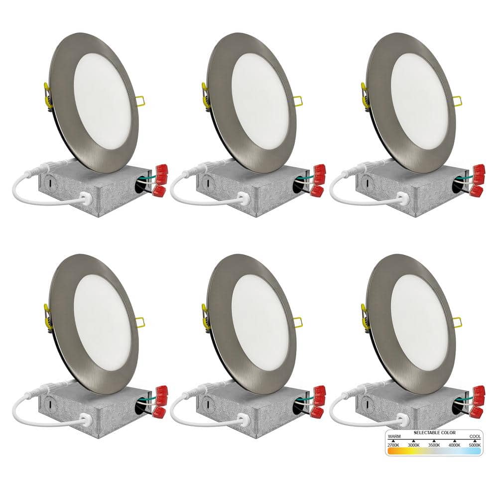 NuWatt Brushed Nickel 6" LED Canless Recessed Downlight Kit - Energy Star