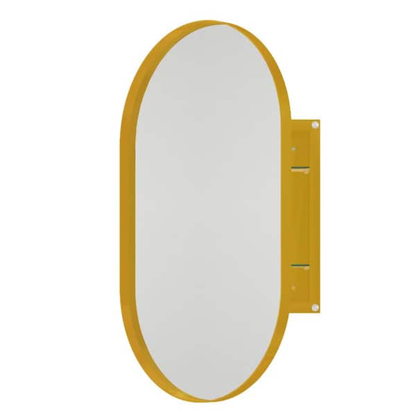 Miscool Anky 20 in. W x 4.5 in. D x 34 in. H Metal Bathroom Storage Oval Medicine Wall Cabinet with Mirror in Gold